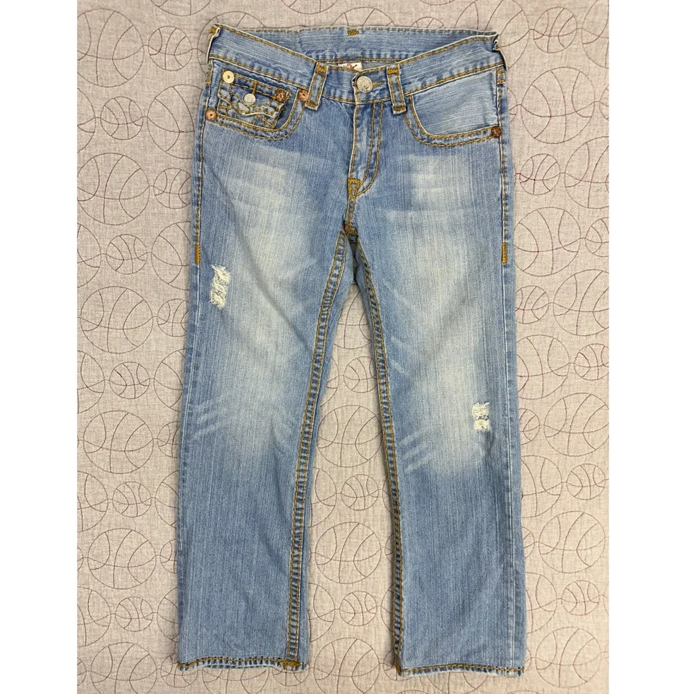 VTG USA True Religion Billy Super T Jeans Blue Light Wash Distressed / Mens 32